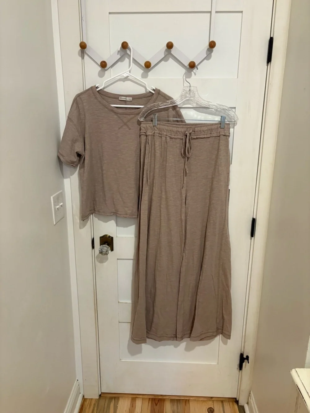 Zenana 100% cotton Taupe Two-Piece Lounge Pantsuit - Picture 1 of 15